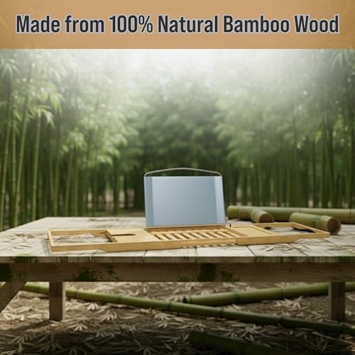 Bamboo Bathtub Caddy Tray with Extending Wood Sides -Fits Any Bath, Hot Tub and Jacuzzi - Image 6