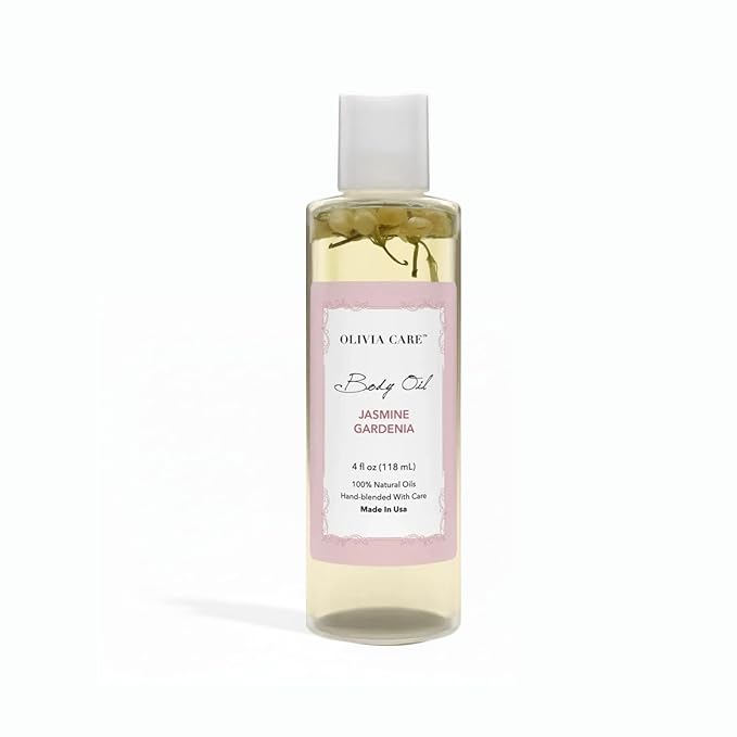 Olivia Care Jasmine Gardenia Body Oil Vegan & Natural Oil For Women | Hydrating & Moisturizing After Bath Oil - with VITAMIN E, K & Omega Fatty Acids Reduce Dry Skin - 4 OZ