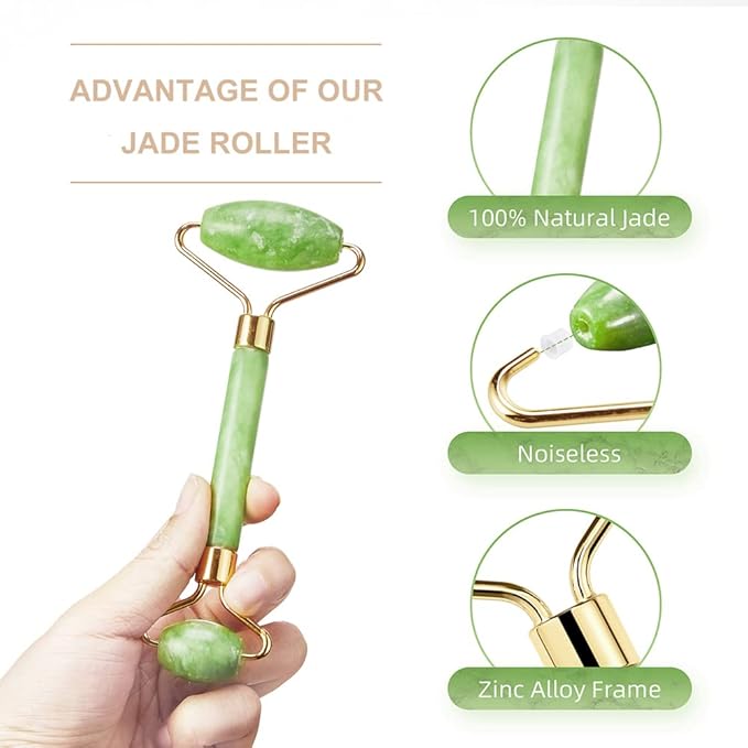 AECW 3-in-1 Natural Jade Roller and Gua Sha Set for Face and Eye Ice Roller Facial Cooling Massage Roller (Light Blue Ice Roller + Jade Roller + Gua Sha)