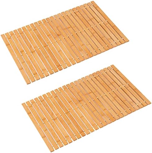 Bath Mat Bathroom Rugs Floor Wood Shower Bathtub Waterproof Non Slip Natural Accessories 16x24 Inch Easy to Clean, 2 pcs by Fovlaurs