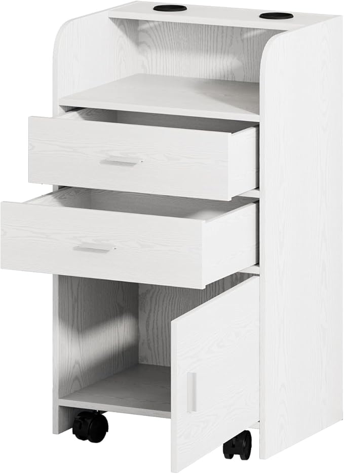 4ever2buy Salon Station for Hair Stylist, White Beauty Barber Station, Salon Trolley Cart with Wheels, Mobile Organizer for Salon, Spa, Barbershop, Nail & Beauty Tools, White