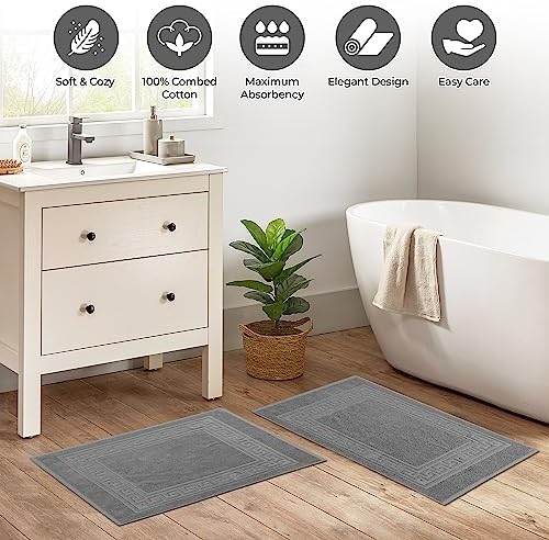Superior Heavyweight Cotton Bath Mats, Bath Rugs For Bathroom Accessories, Washable Rug For Shower, Bath, Toilet, Modern Decor, No Backing, Luxury Hotel And Spa Quality, Set of 2, 22" x 35", Silver - Image 4