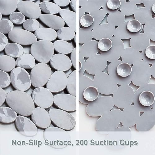 SONGZIMING Bathtub Mat Non Slip 2 Pack, 35 x 16 Inches Pebble Shower Mat with Suction Cups and Drain Holes, Bath Mat for Shower,Bathroom tub (Grey) - Image 2