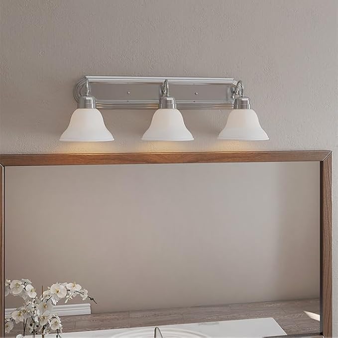 Design House Millbridge 3-Light Vanity Light, Satin Nickel Finish, Frosted Glass Shades, Dimmable, Bathroom Wall Fixture – Design House, 517383