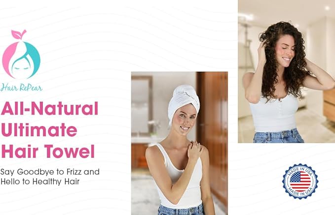 Hair RePear The Ultimate Hair Towel – Standard 21" x 44" Cotton Hair Towel for Wet Hair, Anti-Frizz Microfiber Alternative, Reduces Breakage, Gentle Fast Drying, No-Slip Fit