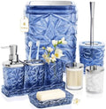 Bathroom Accessory Set, 9-Piece Blue Bathroom Set with Trash Can, Toilet Brush, Soap Dispenser, Soap Dish, Toothbrush Holder, Tumbler, Q-tip Holders & Tray, for Hotel/Apartment, Housewarming Gift by Unknown