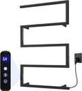 Towel Warmer Rack for Bathroom with Timer/Fahrenheit Temperature Control Wall Mounted Electric Heated 5 Bar Rail Plug-in or Hardwired Keep Bath Shower Towel Warming (Matte Black)