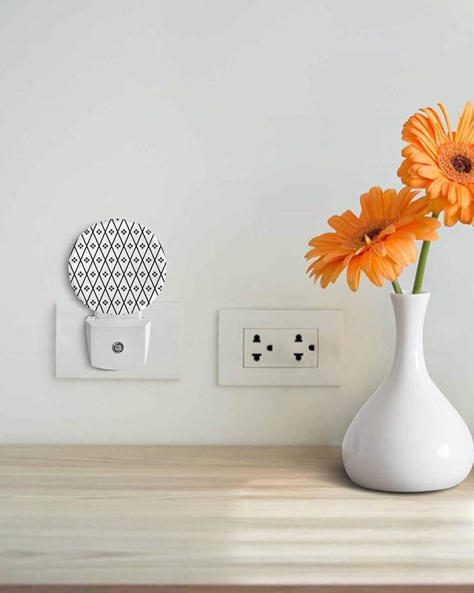 Night Lights Auto Sensor Black White Diamond Night Light Geometric Rhombus Round Lamp Plug-in LED Nightlights Dusk to Dawn for Living Room Bedroom Bathroom Hallway Wall Decor