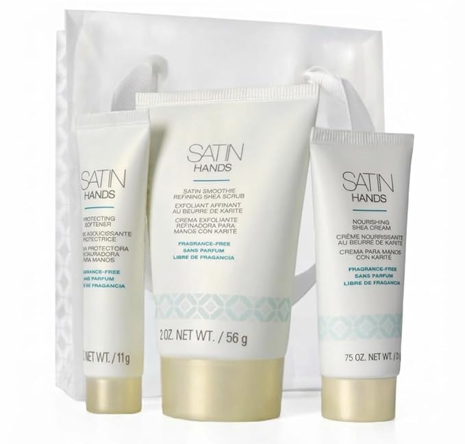 Satin Hands Fragrance-Free Deluxe Mini Set – 3-Step Hand Care Kit with Shea Butter (Travel Size Set)