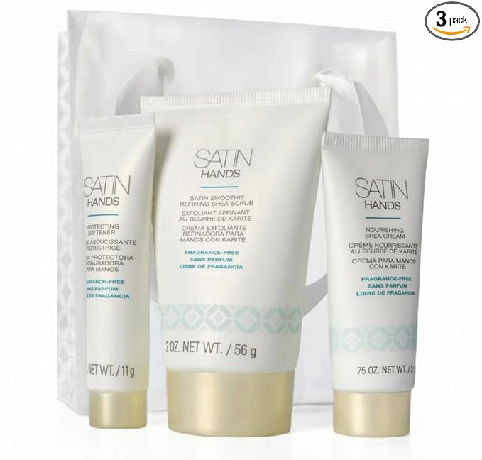Satin Hands Fragrance-Free Deluxe Mini Set – 3-Step Hand Care Kit with Shea Butter (Travel Size Set)