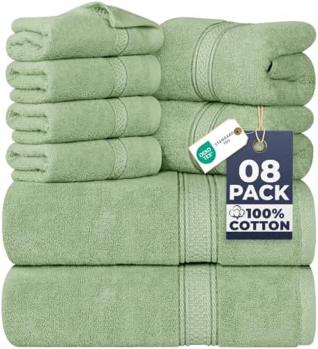 Utopia Towels 8 Piece Majestic Plush Luxury Towel Set, Cotton, Sage Green by UTOPIATOWELS