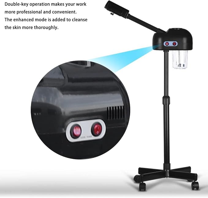 LCD Ozone Facial Steamer, Professional Salon Spa Steamer Beauty Equipment, Spray 107.6℉ Warm Steam, 360° Rotatable Nozzle, Timer Function, Adjustable Height, Rolling Wheels