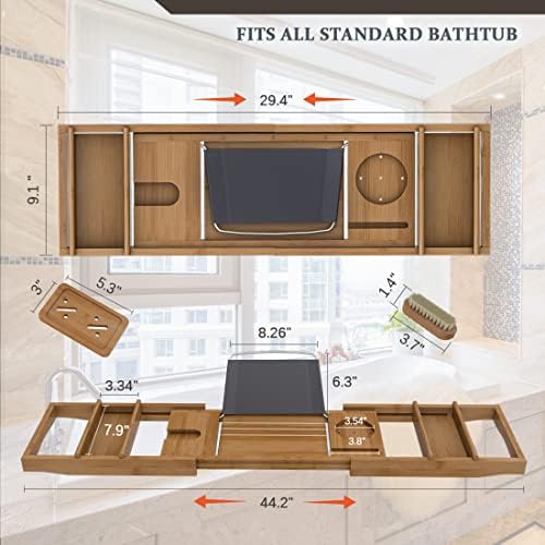 Bath Caddy Tray for Bathtub - Bamboo Adjustable Organizer Tray for Bathroom with Free Soap Dish Suitable for Luxury Spa or Reading(Walnut) - Image 7