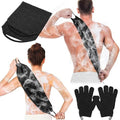 Anezus Exfoliating Back Scrubber Bath Gloves Set, Exfoliating Shower Towel with Shower Gloves for Body Scrub, Back Cleaner Wash Gloves to Remove Dead Skin (Black) by anezus
