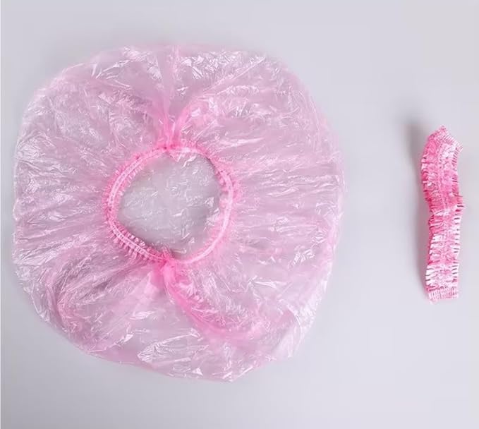 100Pcs Pink Disposable Elastic Plastic Shower Caps,Shower Caps for Women Caps Shower Hat Large Shower Cap Elastic Hair Cap for Home Use Hotel Spa and Hair Salon,Personal Care Bathing Accessories
