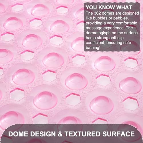 TEESHLY Bath Tub and Shower Mats, Non Slip 40 x 16 Inch Extra Large Bathtub Mat, Machine Washable Bathmat with Drain Holes, Suction Cups for Bathroom Floor, Clear Pink - Image 2