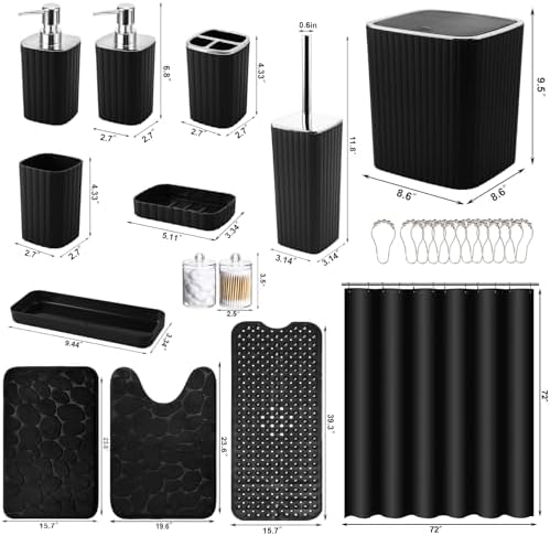 XLHOMO 26PC Bathroom Accessories Set - Gorgeous Black Bathroom Set, Bathroom Accessory Set, Black Shower Curtain Set with Bathtub Mats for Shower Tub - Image 2