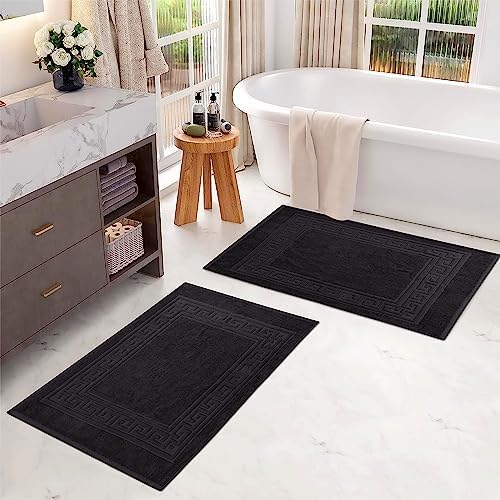 Superior Heavyweight Cotton Bath Mats, Bath Rugs For Bathroom Accessories, Washable Rug For Shower, Bath, Toilet, Modern Decor, No Backing, Luxury Hotel And Spa Quality, Set of 2, 22" x 35", Black - Image 2