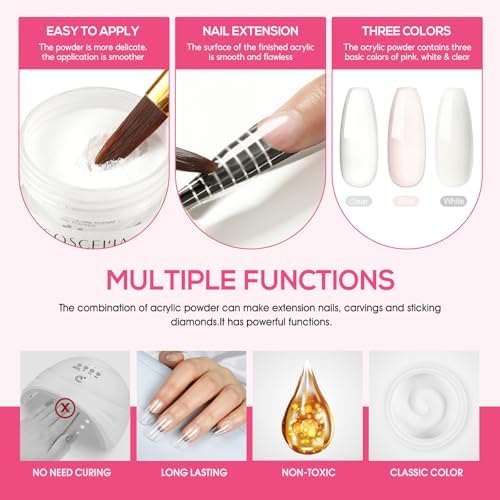 COSCELIA Acrylic Nail Kit for Beginners with Drill, 3pcs Acrylic Powders (Clear, Pink, White), Professional Nail Kit with Accessories for Salon & DIY at Home - Image 6