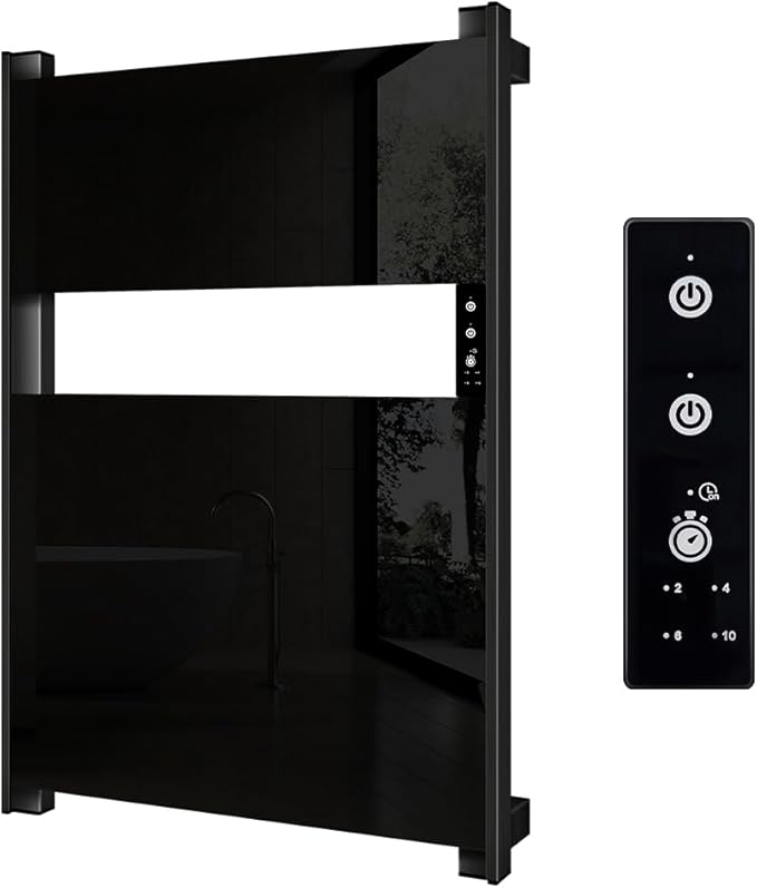 Heated Towel Rack for Bathroom, Towel Warmer with Timer Wall Mounted, Electric Towel Warmer, Bath Towel Heater with Black Tempered Safty Glass, Graphene, Towel Drying Rack- 26.8 x18 inch(Black)