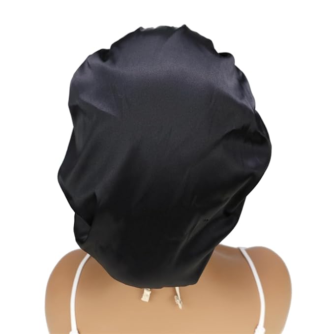 Adjustable Silk Satin Bonnet Hair Care Caps for Women Girls Loose-fitting Reversible Sleeping Cap Shower Caps Hair Wrap Bonnets (004 Black/Beige)