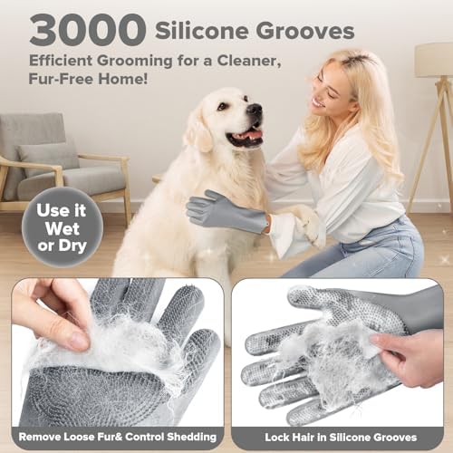 Augwind 6PCS Grooming & Bath Supplies for Dogs, Cats | Dog Washing Gloves | Dog Bath Brush | Dog Shower Brush | Pet Grooming Gloves | Dog Grooming kit | Pet Supplies for Showerhead & Sprayer (Grey) - Image 3