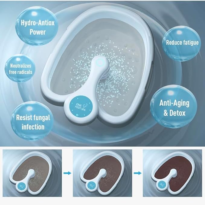Ionic Foot Bath Detox Machine, Portable Pedicure Spa Bath Massager, Feet Soaking Tub for Home, Personal Relaxation & Cleanse Bio-Energizer, Includes 2 Arrays, 1 Acupoint Massage Roller & 2 Sea Salts