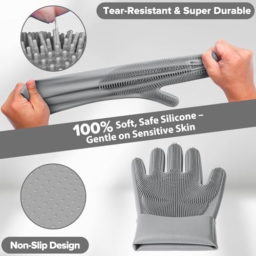 Augwind 6PCS Grooming & Bath Supplies for Dogs, Cats | Dog Washing Gloves | Dog Bath Brush | Dog Shower Brush | Pet Grooming Gloves | Dog Grooming kit | Pet Supplies for Showerhead & Sprayer (Grey) - Image 4