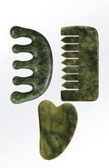 Meridian Massage Comb for Face & Scalp, Natural Stone, Stimulates Blood Circulation, Promotes Meridian Flow, Multi-Purpose Head Massager for Relaxation & Wellness (Jade-GuaSha-3pSet)