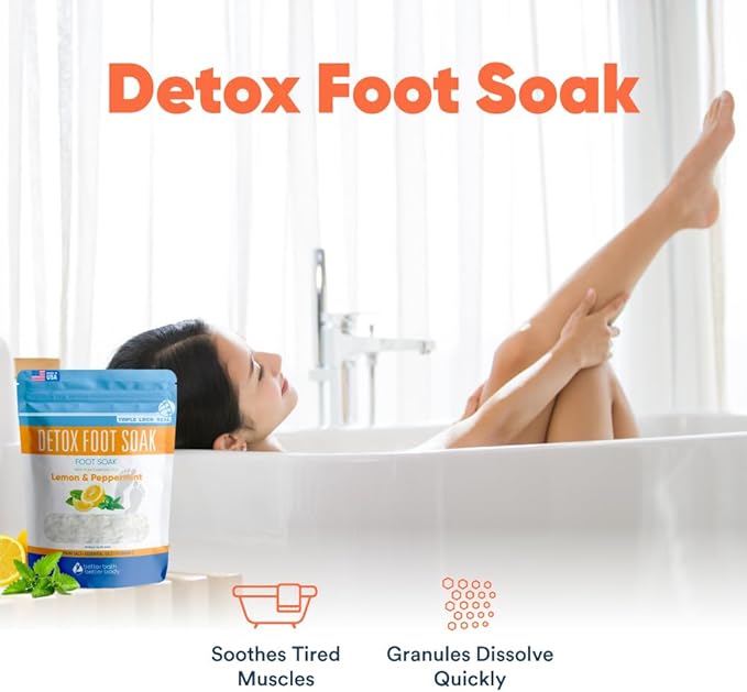 Detox Foot Soak Salts 32 Ounces with Lemon, Peppermint, Lavender Frankincense Essential Oils BPA Free Pouch with Easy Press-Lock Seal Soothe Athletes Foot, Soften Calluses, Relax Tired Feet