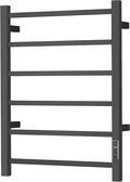 Electric Heated Towel Warmer - Wall Mounted Bathroom Towel Rack, Plug-in Design & Brushed Stainless Steel Black with Timer & Temperature Control 6 Bar