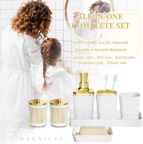 Bathroom Accessory Set, 9-Piece White Bathroom Set with Trash Can, Toilet Brush, Soap Dispenser, Soap Dish, Toothbrush Holder, Tumbler, Q-tip Holders & Tray, for Hotel/Apartment, Housewarming Gift - Image 6