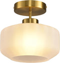 Industrial Gold Matte Light Fixtures Ceiling Mount, with Frosted Glass Shades Semi Flush Mount Ceiling Light, for Hallway Fixtures Kitchen, Foyer