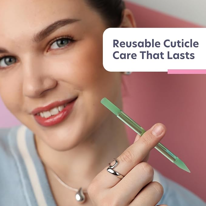 Bona Fide Beauty Czech Glass Cuticle Pusher (Jade Color) with Microfiber Sleeve, Gentle Manicure Stick and Cuticle Remover - Made in the Czech Republic