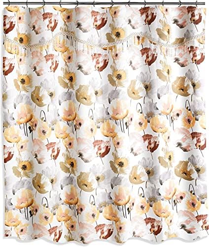 Zahari Home 13pc Poppy Fields Bathroom Shower Curtain Set Yellow Shower Curtain & 12 Shower Curtain Hooks Luxury Contemporary Colorful Shower Curtain Unique Design Stylish Shower Curtain Set - Image 5