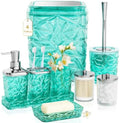 Bathroom Accessory Set, 9-Piece Teal Bathroom Set with Trash Can, Toilet Brush, Soap Dispenser, Soap Dish, Toothbrush Holder, Tumbler, Q-tip Holder & Tray, for Hotel/Apartment, Housewarming Gift by Unknown