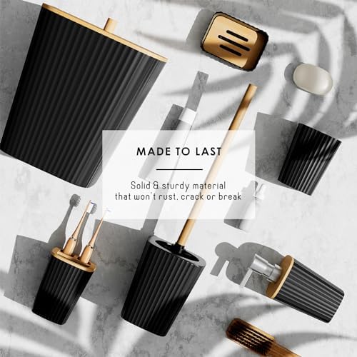 Clara Clark Bathroom Set - Black Bathroom Accessories Set, 6PC Bathroom Accessory Set, Bathroom Sets with Adhesive Corner Shower Caddy Hanging, Toilet Brush, Trash Can & Soap Dispenser - Image 5