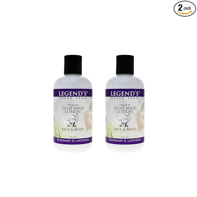 Legend's Creek Farm Goat Milk Lotion - Moisturizing Goat Milk Body Lotion for Body, Hand & Face - 9 oz Body Moisturizer with Shea Butter, Sunflower Oil, Aloe (2-Pack, Rosemary & Lavender)