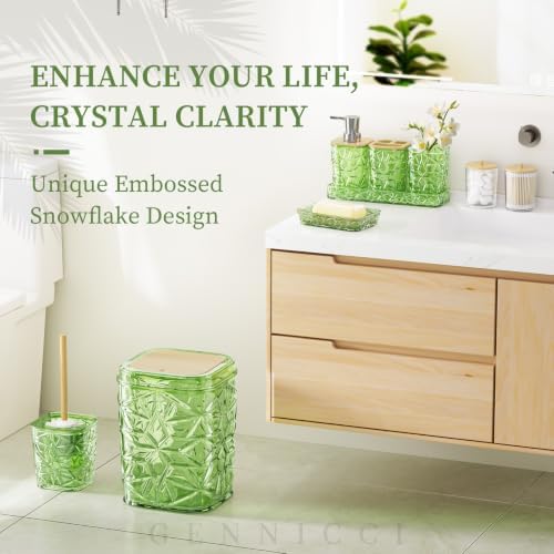 Bathroom Accessory Set, 9-Piece Green Bathroom Set with Trash Can, Toilet Brush, Soap Dispenser, Soap Dish, Toothbrush Holder, Tumbler, Q-tip Holders & Tray, for Hotel/Apartment, Housewarming Gift - Image 3