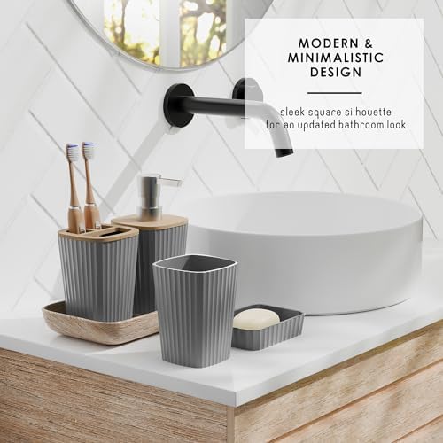 Clara Clark Bathroom Set - Grey Bathroom Accessories Set, 6PC Bathroom Accessory Set, Bathroom Sets with Toilet Brush, Trash Can & Soap Dispenser - Image 3