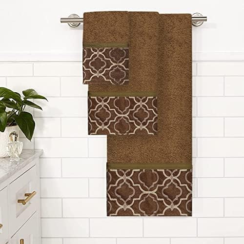 Zahari Home Spindle Modern Bathroom Towel Set - 3 Piece Bath, Hand, and Wash Towels - Classic Luxury Contemporary Decor - Beautiful Gold Unique Design Bath Ensemble - Image 2