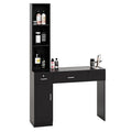 OmySalon Salon Stations for Hair Stylist, Locking Barber Station Organizer, Wall Mount Hair Styling Equipment with 2 Drawers, 1 Storage Cabinet, 3 Open Shelves, for Beauty Spa Hairdresser, Black