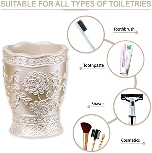 Zahari Home 4pc Rose Vine Bathroom Accessories Sets Lotion Pump, Tumbler, Tooth Brush Holder and Soap Dish Unique Design Beige Bathroom Set - Image 5