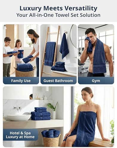 LANE LINEN Towel Set 12 Piece Soft Absorbent Quick Dry 100% Cotton - Navy - Image 7