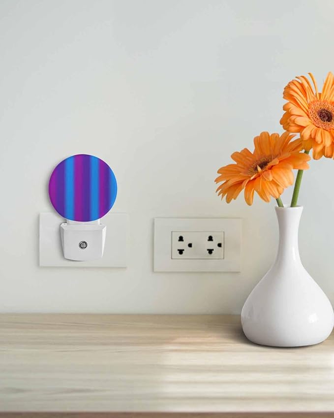 Night Lights Auto Sensor Purple Blue Night Light Gradient Color Stripe Round Lamp Plug-in LED Nightlights Dusk to Dawn for Living Room Bedroom Bathroom Hallway Wall Decor