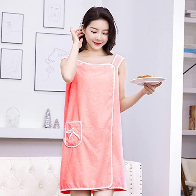 Slim figure wearable bath towel for women,body Wrap Coral Fleece Bathrobes,quick dry bath wraps shower skirt,Dress Beach Towelling Bath Robe,towel poncho,swimming,Spa,Sauna,Cute Pocket Design(Size S)