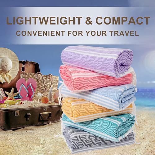 Genovega 6 Packs Oversized Turkish Beach Towel Thin Quick Dry Sand Free Pool Swim Towels Large XL Adult Clearance Blanket Travel Vacation Accessories Essentials Rhombus - Image 6