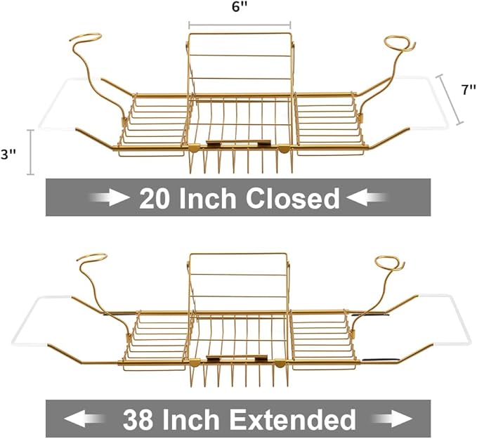 BESTHLS Bathtub Tray Caddy for Luxury Bath Expandable Extra Wide Bath Tub Tray with Wine Glass Holder & Soap Accessaries Holder & Laptop Reading and Organizer Ideal for Home Spa Lover (Copper)
