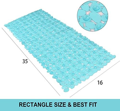Pebble Shower Mat for Bathtub Non Slip 35"X16" with Suction Cup Clear Green - Image 2