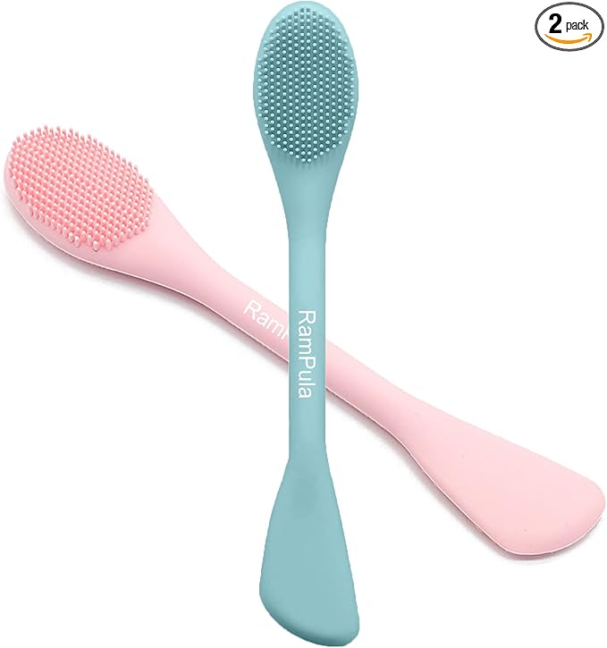 RamPula Facial Cleansing Brush, 2 in 1 Silicone Face Mask Brush & Face Scrubber, For Exfoliating, Massaging, Remove Blackheads, Makeup Skincare Removal, Applicator for Mud, Clay, Body Lotion, DIY Mask